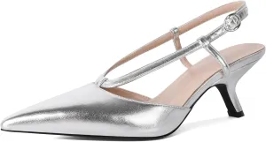 Eldof Womens Kitten Heel Pointed Toe Slingback Slip On Pumps Shoes Women Dress Low Heels 2.5 Inches