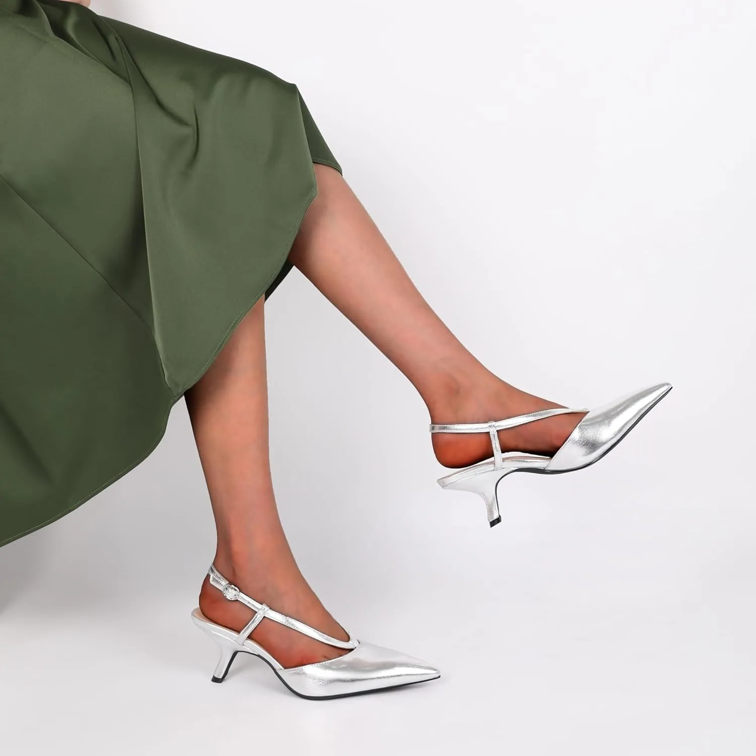 Eldof Womens Kitten Heel Pointed Toe Slingback Slip On Pumps Shoes Women Dress Low Heels 2.5 Inches