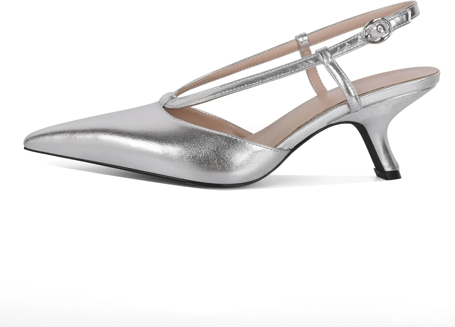Eldof Womens Kitten Heel Pointed Toe Slingback Slip On Pumps Shoes Women Dress Low Heels 2.5 Inches