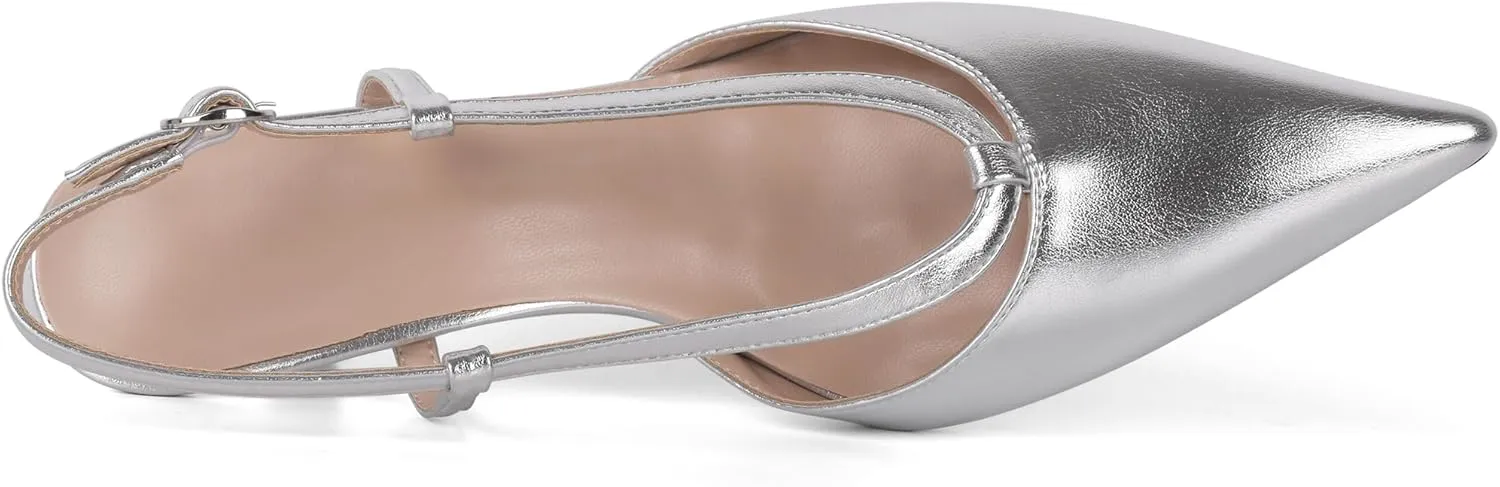 Eldof Womens Kitten Heel Pointed Toe Slingback Slip On Pumps Shoes Women Dress Low Heels 2.5 Inches