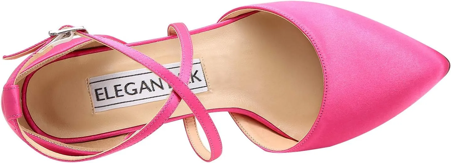 ELEGANTPARK Heels for Women Closed Toe Strappy Pointed High Heel Pumps Satin Pointy Wedding Evening Dress Shoes