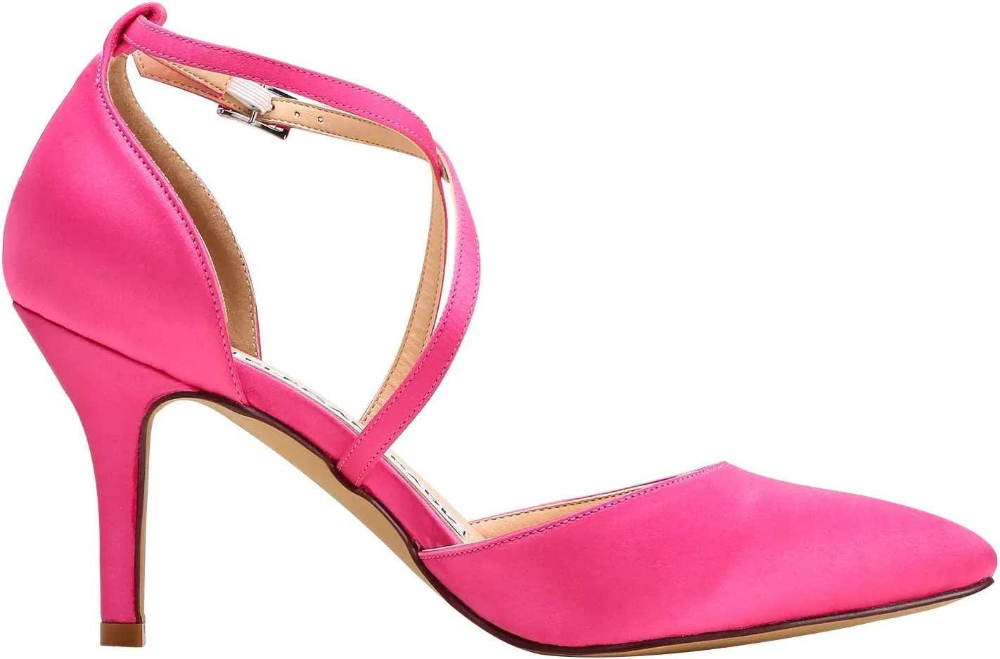 ELEGANTPARK Heels for Women Closed Toe Strappy Pointed High Heel Pumps Satin Pointy Wedding Evening Dress Shoes