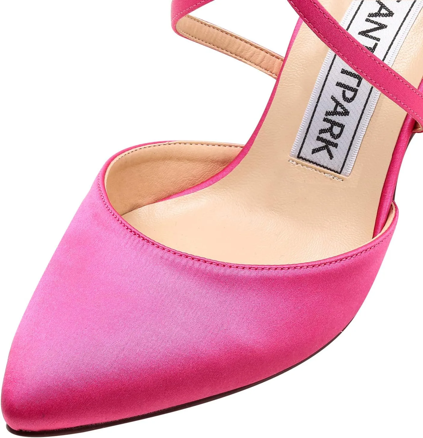 ELEGANTPARK Heels for Women Closed Toe Strappy Pointed High Heel Pumps Satin Pointy Wedding Evening Dress Shoes