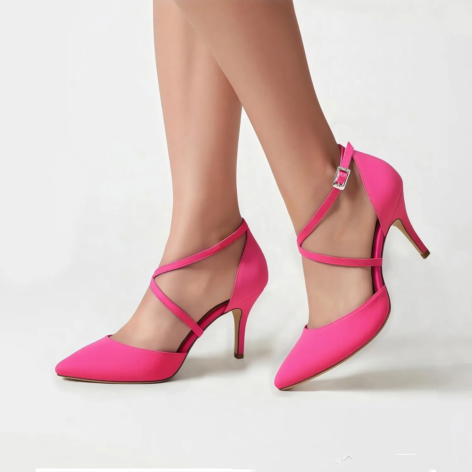ELEGANTPARK Heels for Women Closed Toe Strappy Pointed High Heel Pumps Satin Pointy Wedding Evening Dress Shoes