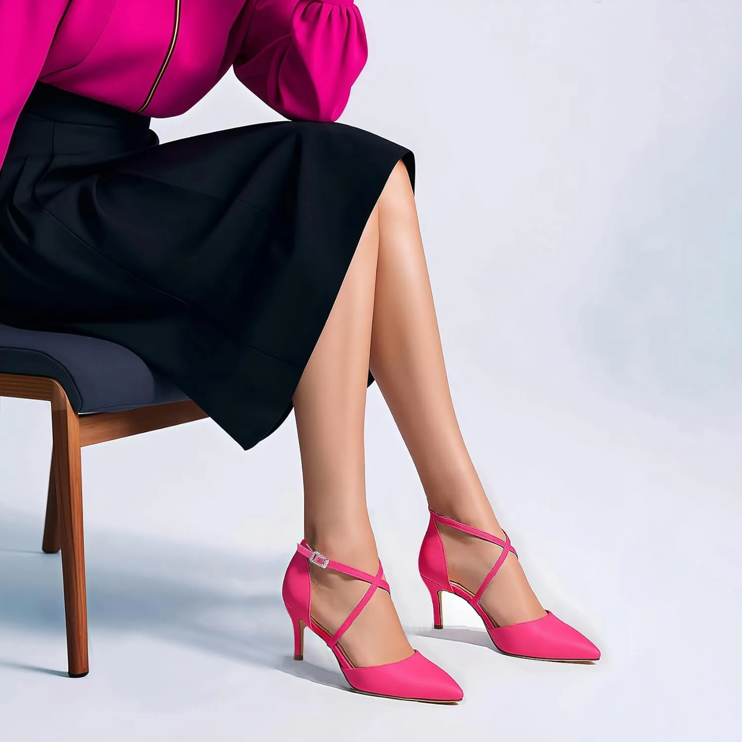 ELEGANTPARK Heels for Women Closed Toe Strappy Pointed High Heel Pumps Satin Pointy Wedding Evening Dress Shoes