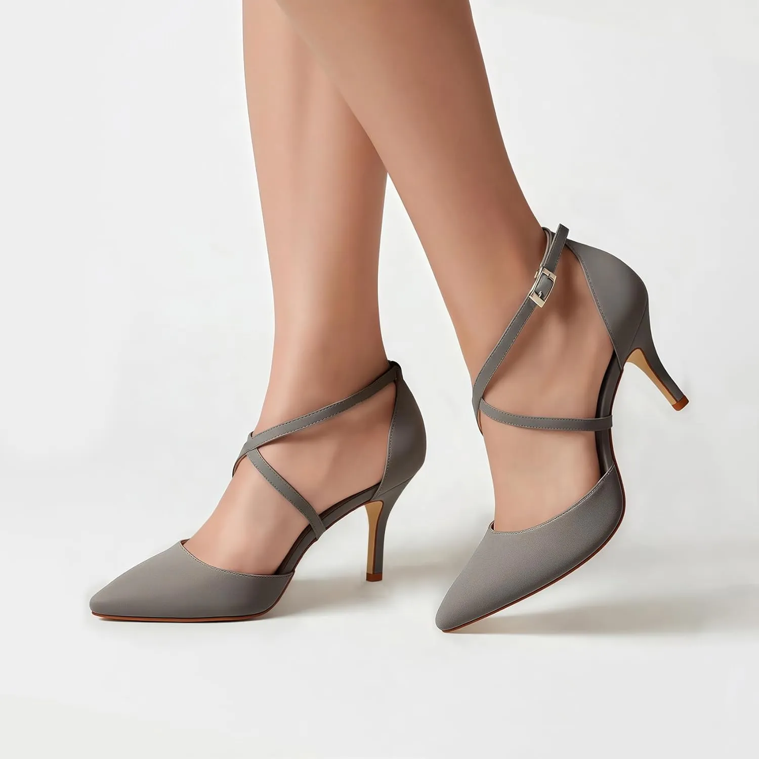 ELEGANTPARK Heels for Women Closed Toe Strappy Pointed High Heel Pumps Satin Pointy Wedding Evening Dress Shoes