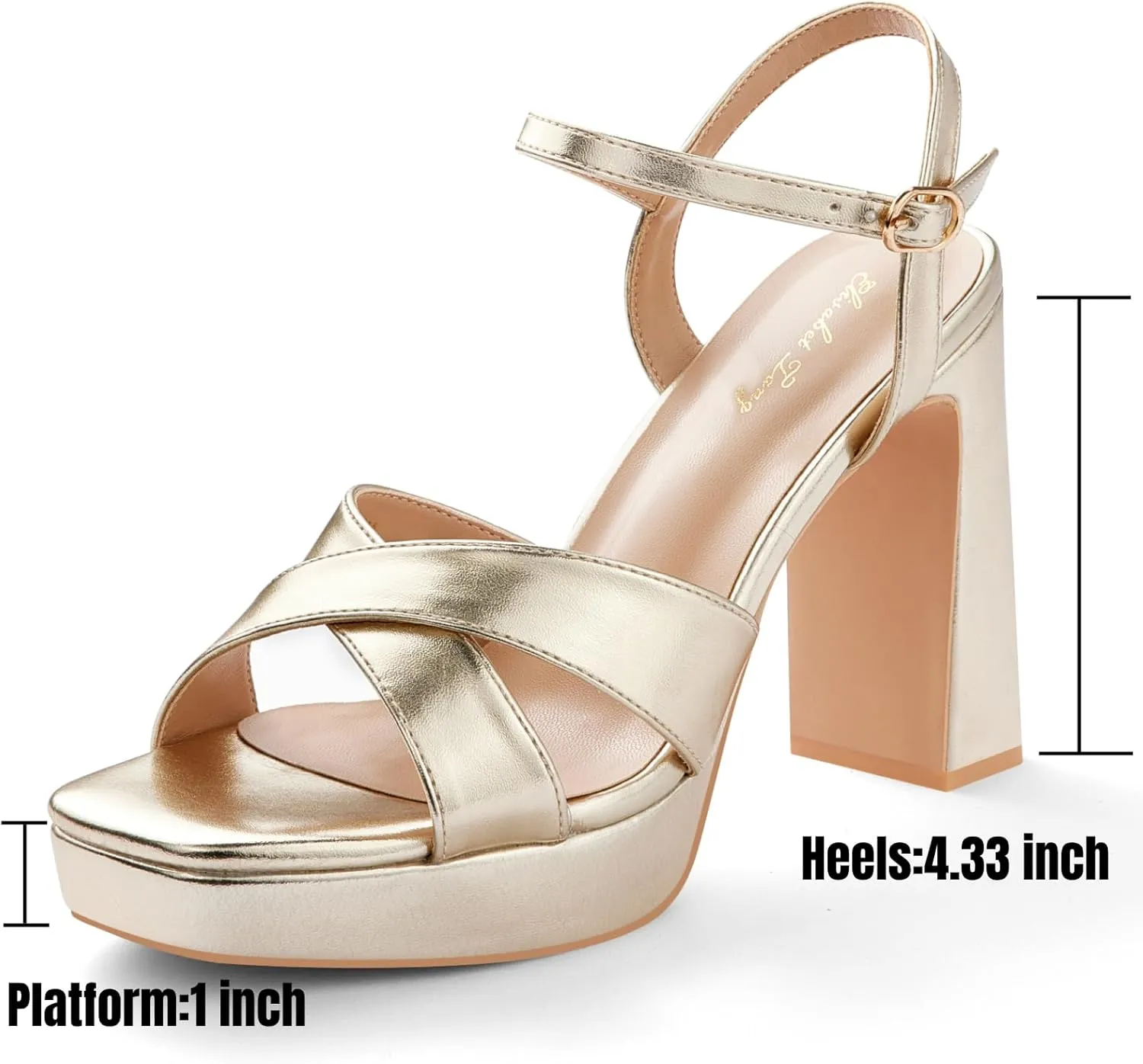 Elisabet Tang Chunky Platform Heeled Sandals for Women Sexy Square Toe Heels High Ankle Strappy Sandals for Summer Wedding Party Prom and Dating