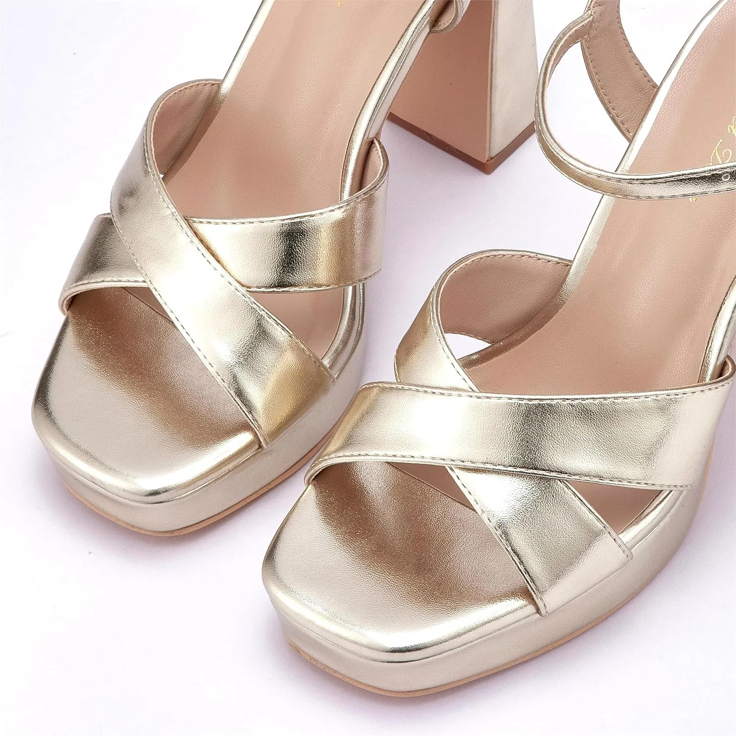 Elisabet Tang Chunky Platform Heeled Sandals for Women Sexy Square Toe Heels High Ankle Strappy Sandals for Summer Wedding Party Prom and Dating
