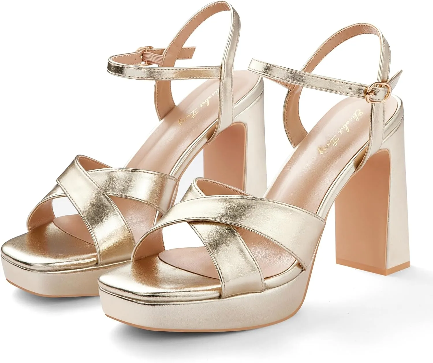 Elisabet Tang Chunky Platform Heeled Sandals for Women Sexy Square Toe Heels High Ankle Strappy Sandals for Summer Wedding Party Prom and Dating