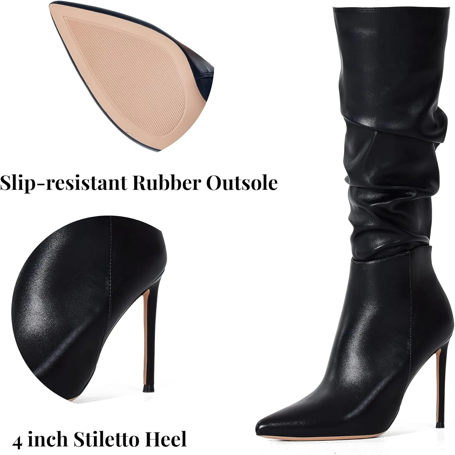 Elisabet Tang Women's Knee High Booties,Faux Suede 4" Stiletto Heel Pointed Toe Knee High Boots Side Zipper Boots Dress Shoes
