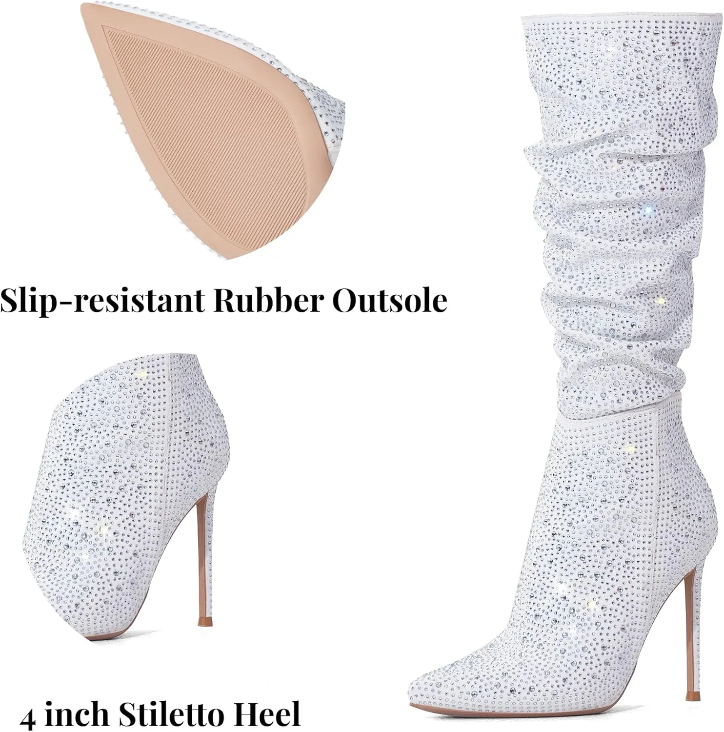 Elisabet Tang Women's Knee High Booties,Faux Suede 4" Stiletto Heel Pointed Toe Knee High Boots Side Zipper Boots Dress Shoes