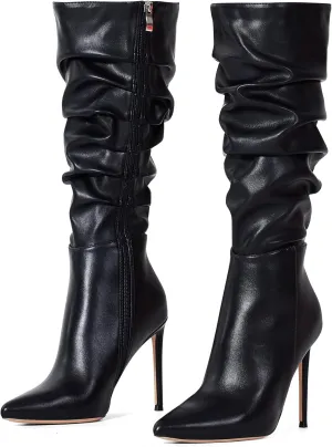 Elisabet Tang Women's Knee High Booties,Faux Suede 4" Stiletto Heel Pointed Toe Knee High Boots Side Zipper Boots Dress Shoes