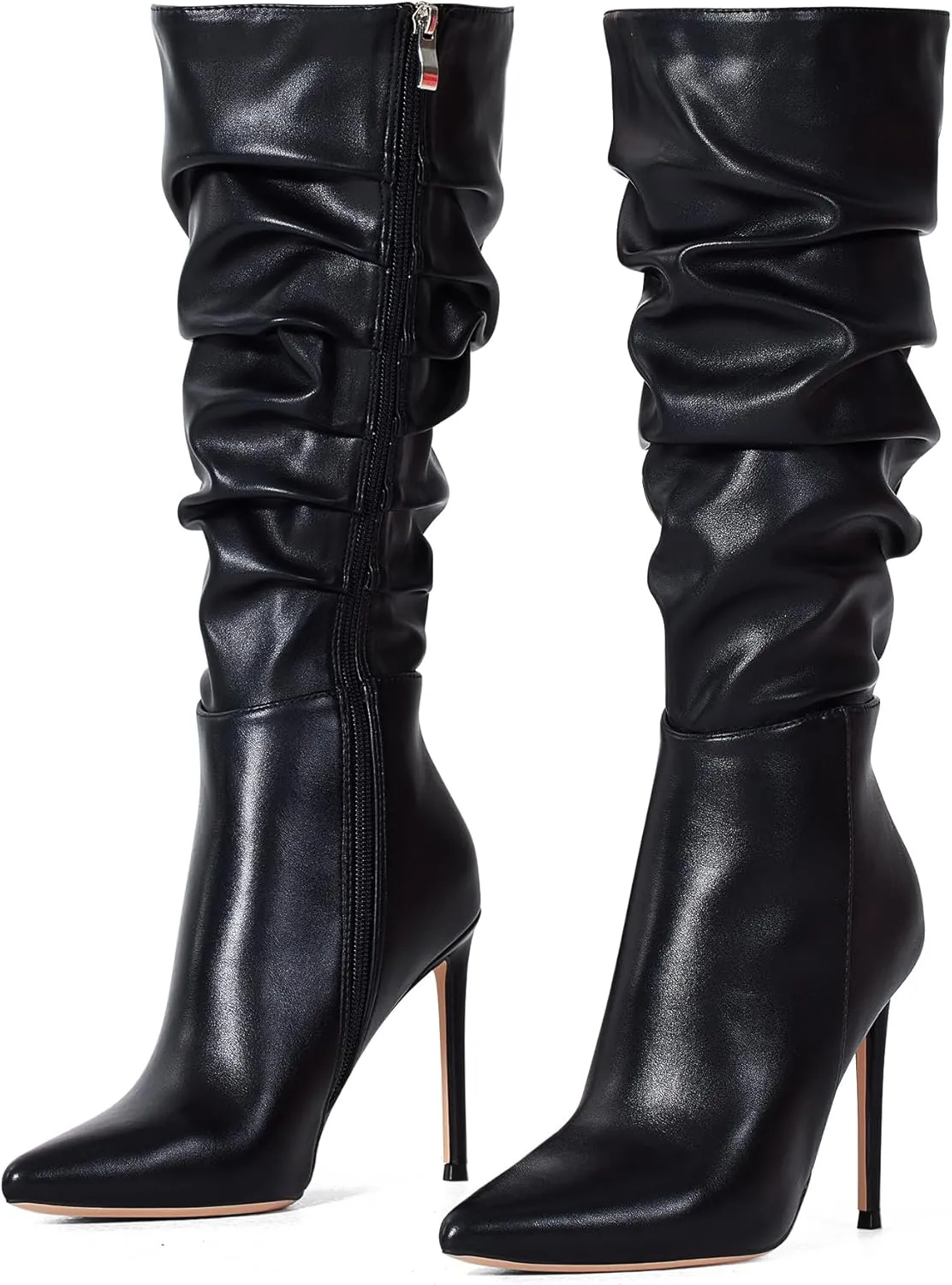 Elisabet Tang Women's Knee High Booties,Faux Suede 4" Stiletto Heel Pointed Toe Knee High Boots Side Zipper Boots Dress Shoes