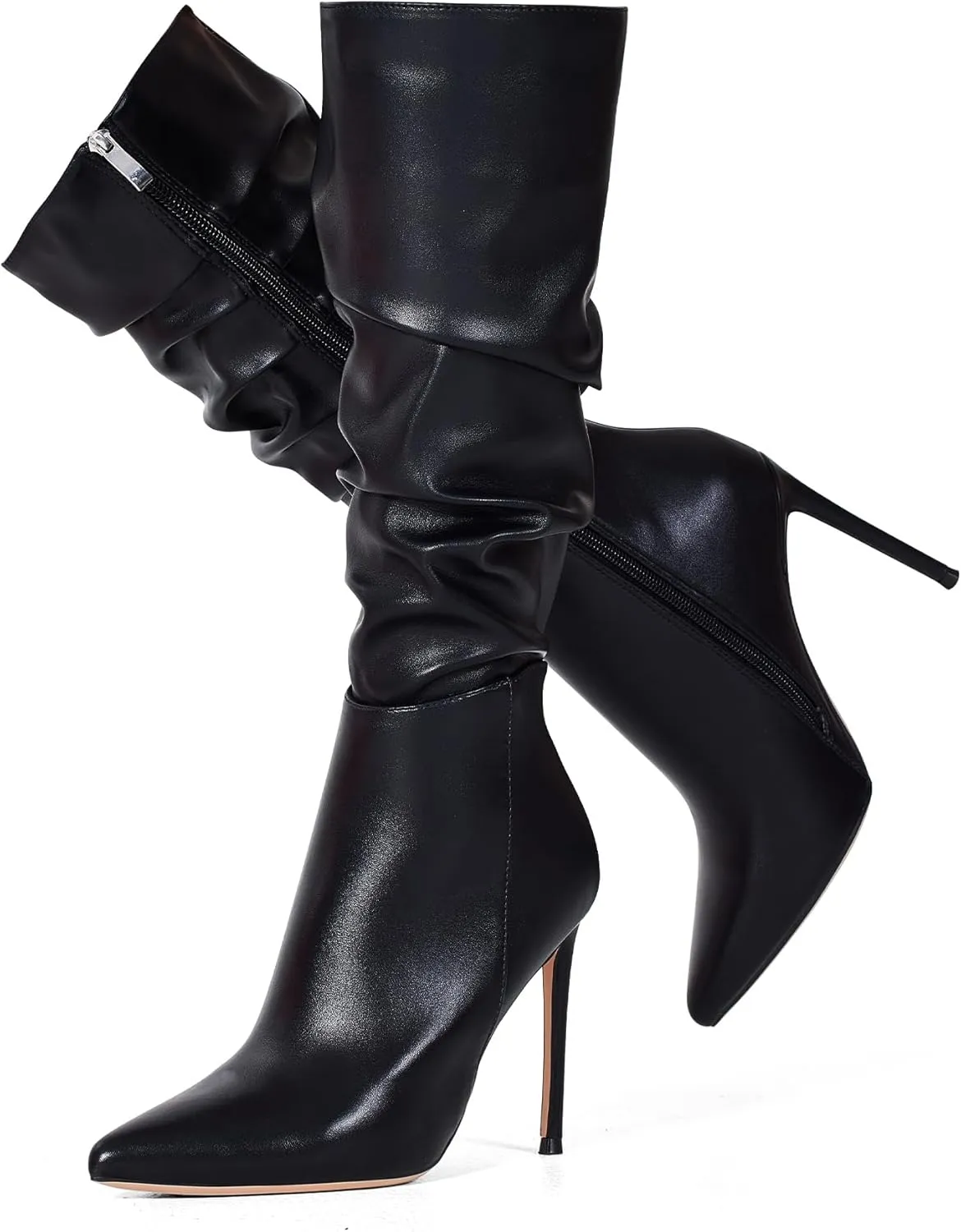 Elisabet Tang Women's Knee High Booties,Faux Suede 4" Stiletto Heel Pointed Toe Knee High Boots Side Zipper Boots Dress Shoes
