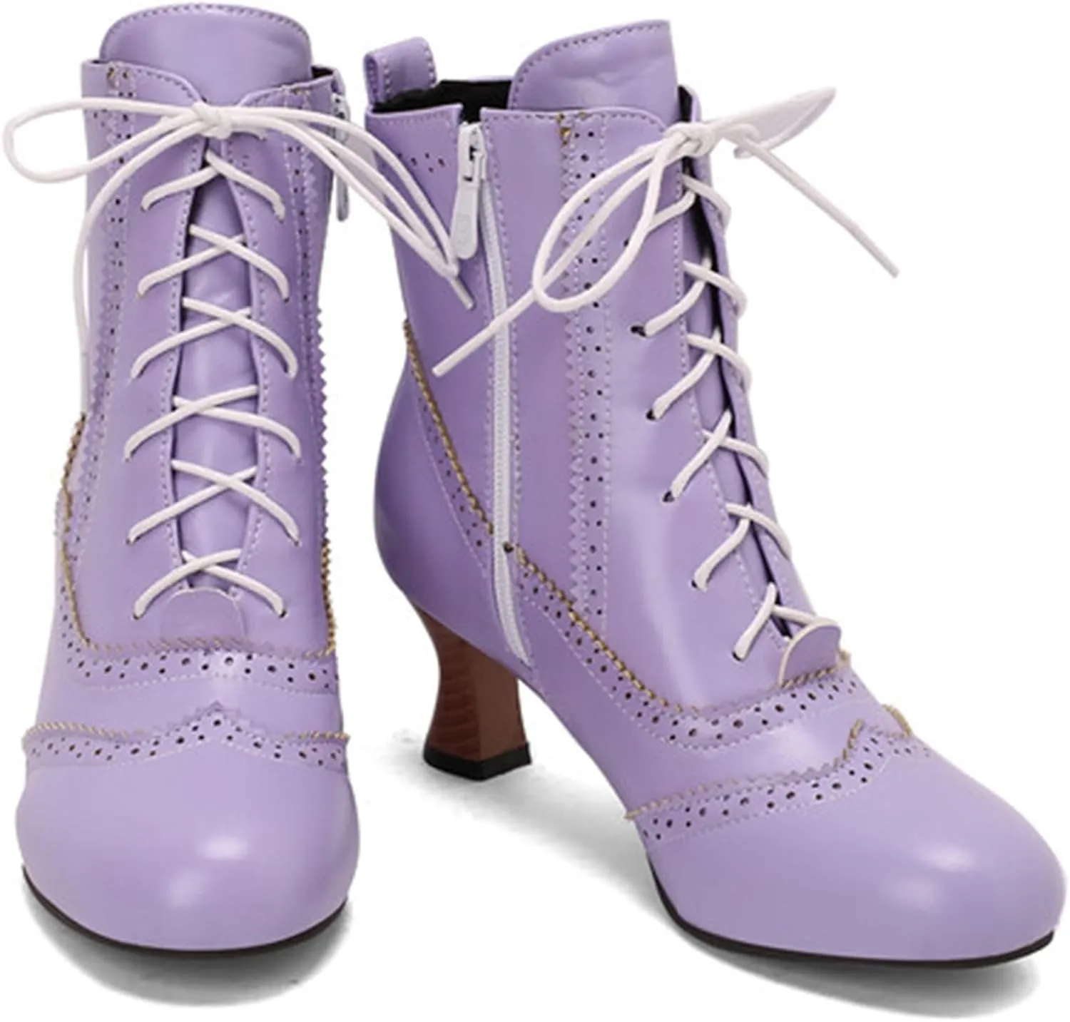 ErikenUrben Women Vinatge Ankle Boots Lace up Victorian Boots 70s Kitten Heel