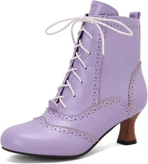 ErikenUrben Women Vinatge Ankle Boots Lace up Victorian Boots 70s Kitten Heel