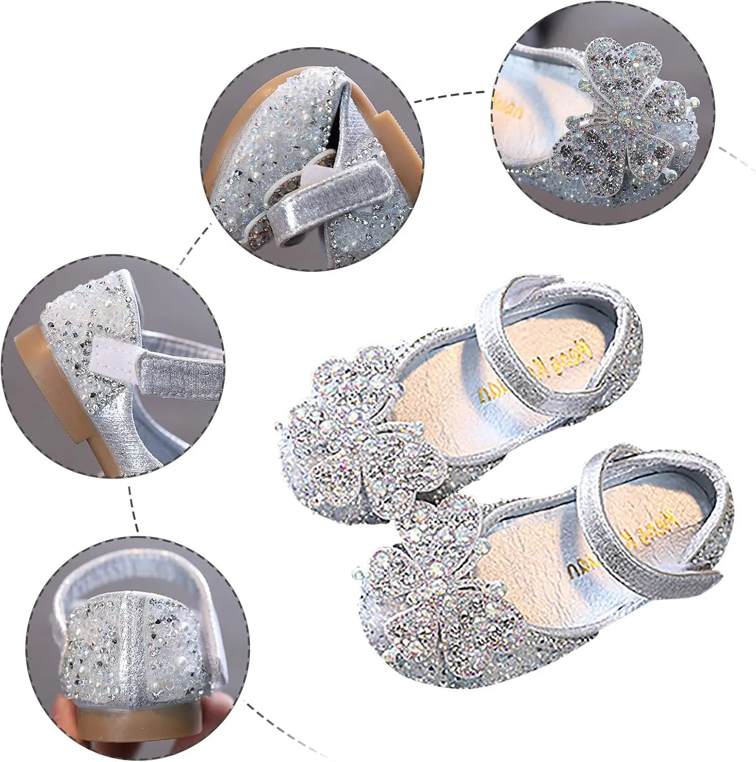 Flip Flops Kids Size 2 Childrens Shoes Pearl Rhinestones Shining Kids Princess Shoes Kids Moccasins Slippers