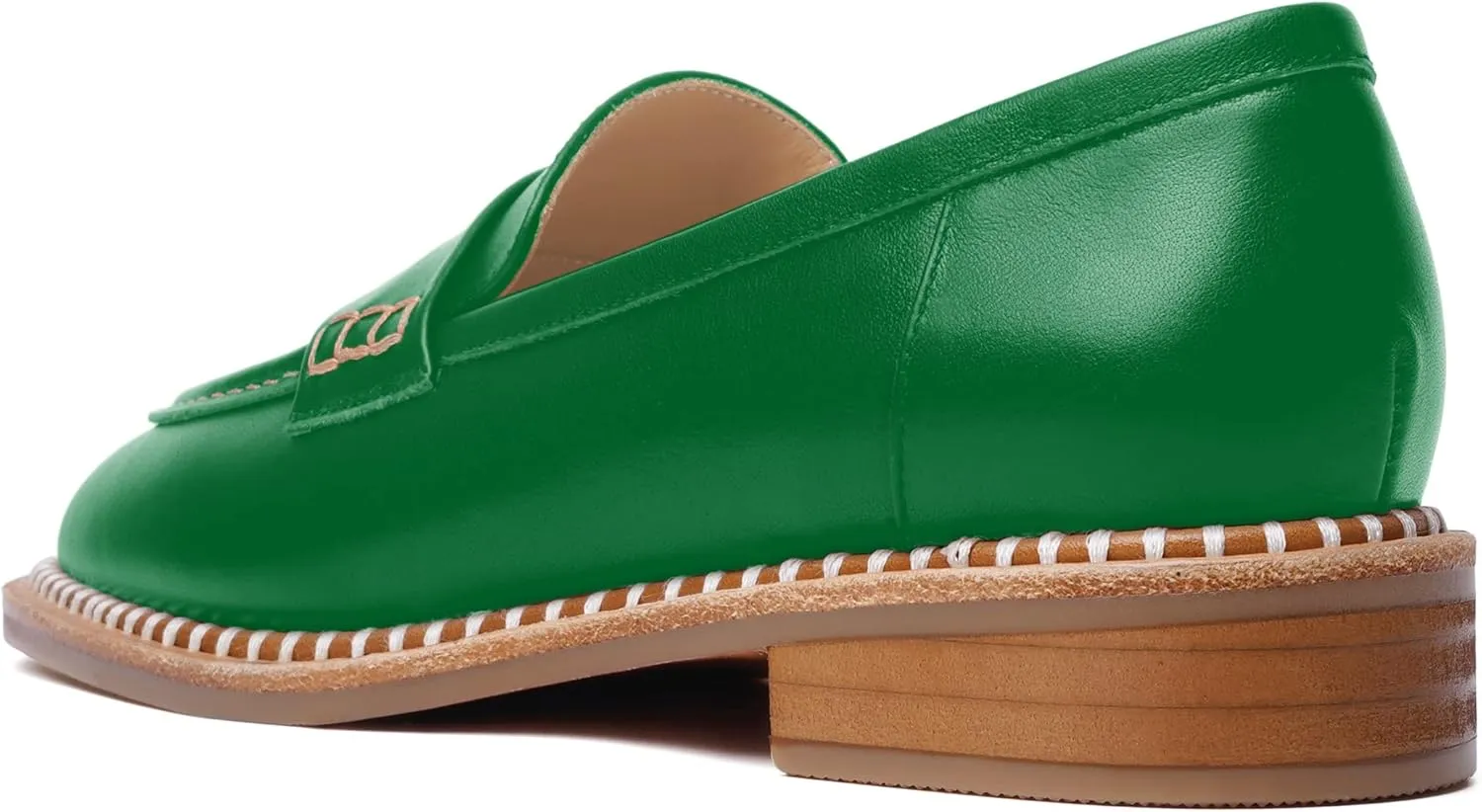 FOGEENA Womens Penny Matte Leather Casual Slip On Round Toe Work Chunky Low Heel Loafers Dress Shoes 1 Inch