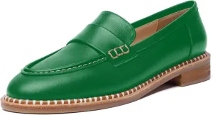 FOGEENA Womens Penny Matte Leather Casual Slip On Round Toe Work Chunky Low Heel Loafers Dress Shoes 1 Inch