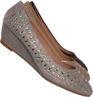 Forever Womens Low Wedge Heel Closed Toe Wedding Party Dress Sandals Shoes (9 M US, Silver)