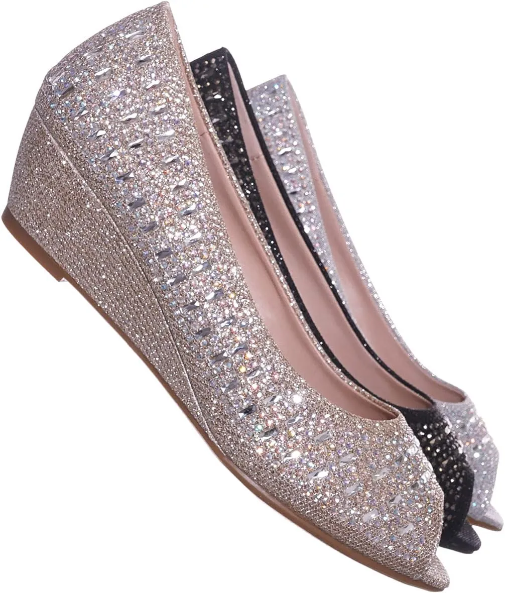 Forever Womens Low Wedge Heel Closed Toe Wedding Party Dress Sandals Shoes