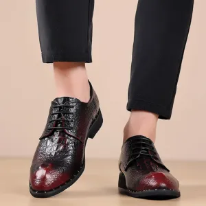 Formal Shoes for Men Lace Up Crocodile Print Dress Shoes PU Leather Rubber Sole Block Heel Anti-slip Low Top Wedding Casual Dress Shoes