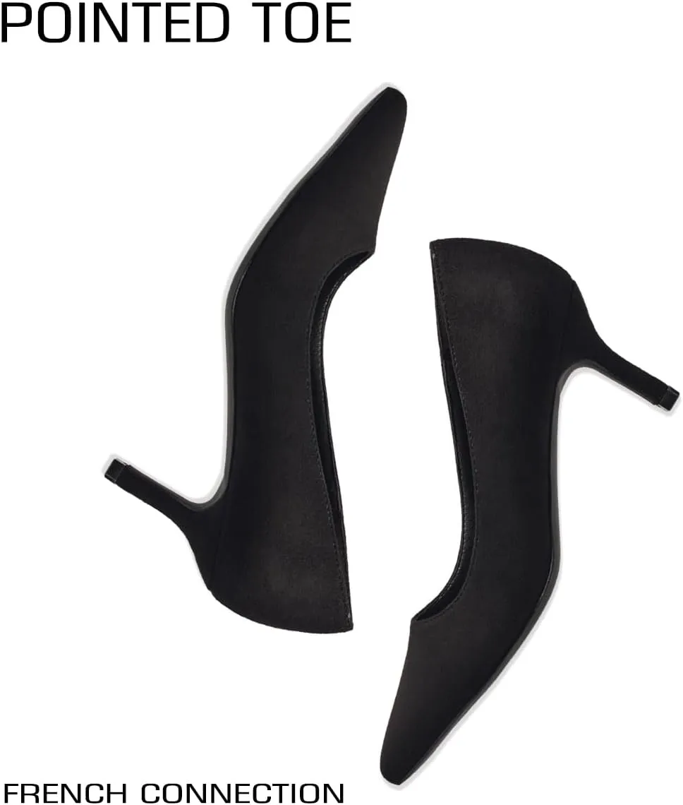 French Connection Kitten Heel Pumps for Women Closed Pointy Toe Slip-On Fashion Work Office Dress Shoes for Women