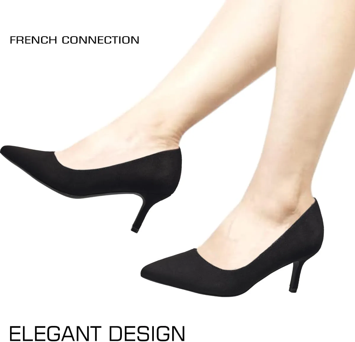 French Connection Kitten Heel Pumps for Women Closed Pointy Toe Slip-On Fashion Work Office Dress Shoes for Women