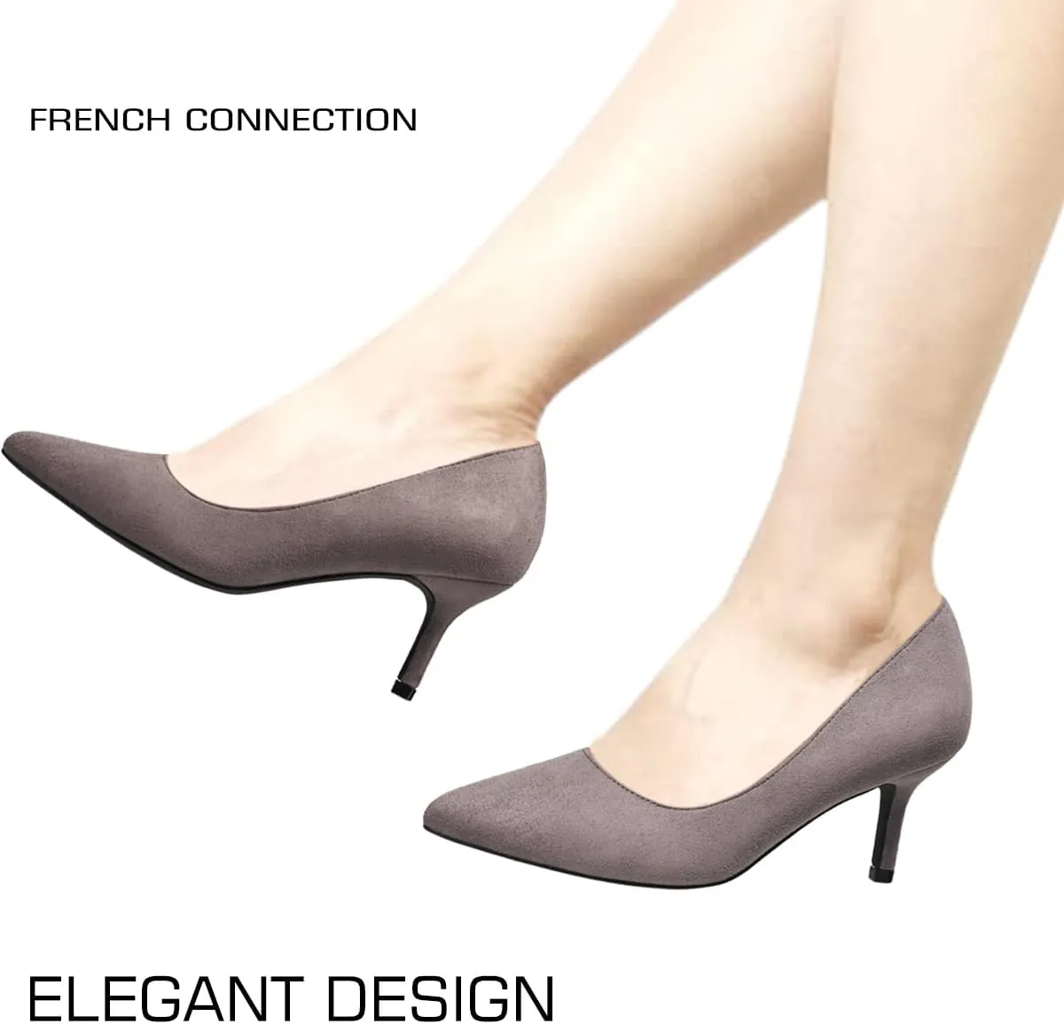 French Connection Kitten Heel Pumps for Women Closed Pointy Toe Slip-On Fashion Work Office Dress Shoes for Women