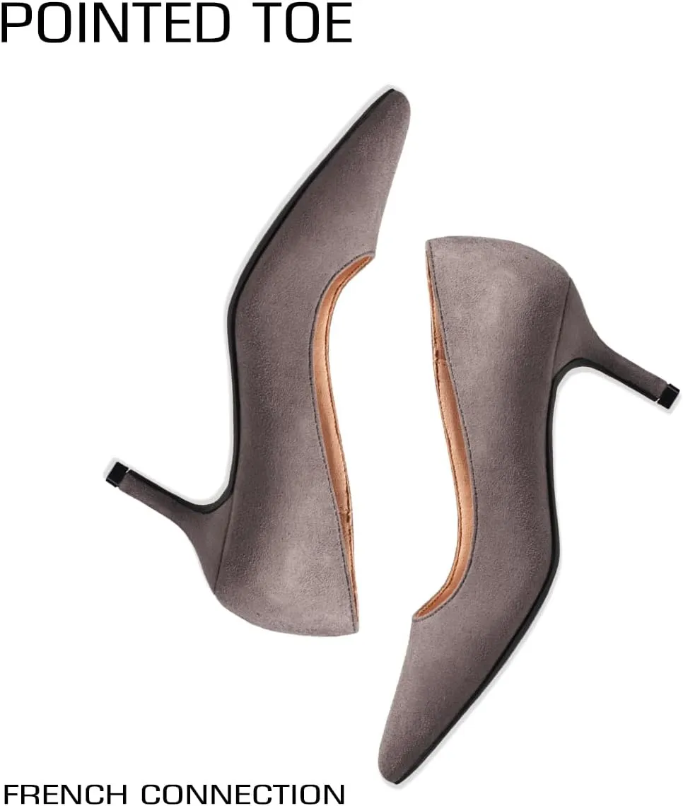 French Connection Kitten Heel Pumps for Women Closed Pointy Toe Slip-On Fashion Work Office Dress Shoes for Women