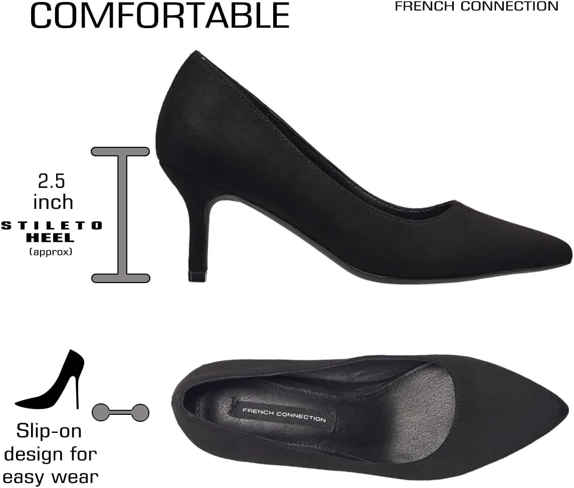 French Connection Kitten Heel Pumps for Women Closed Pointy Toe Slip-On Fashion Work Office Dress Shoes for Women