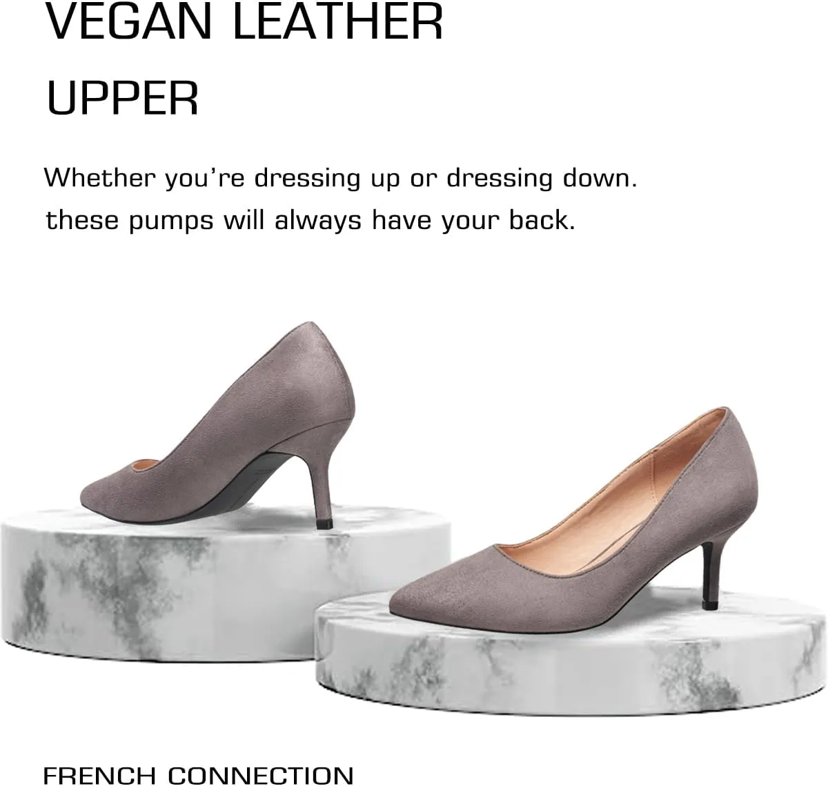 French Connection Kitten Heel Pumps for Women Closed Pointy Toe Slip-On Fashion Work Office Dress Shoes for Women