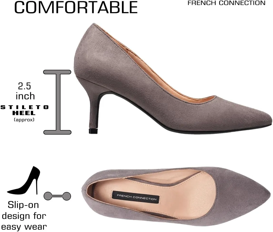 French Connection Kitten Heel Pumps for Women Closed Pointy Toe Slip-On Fashion Work Office Dress Shoes for Women