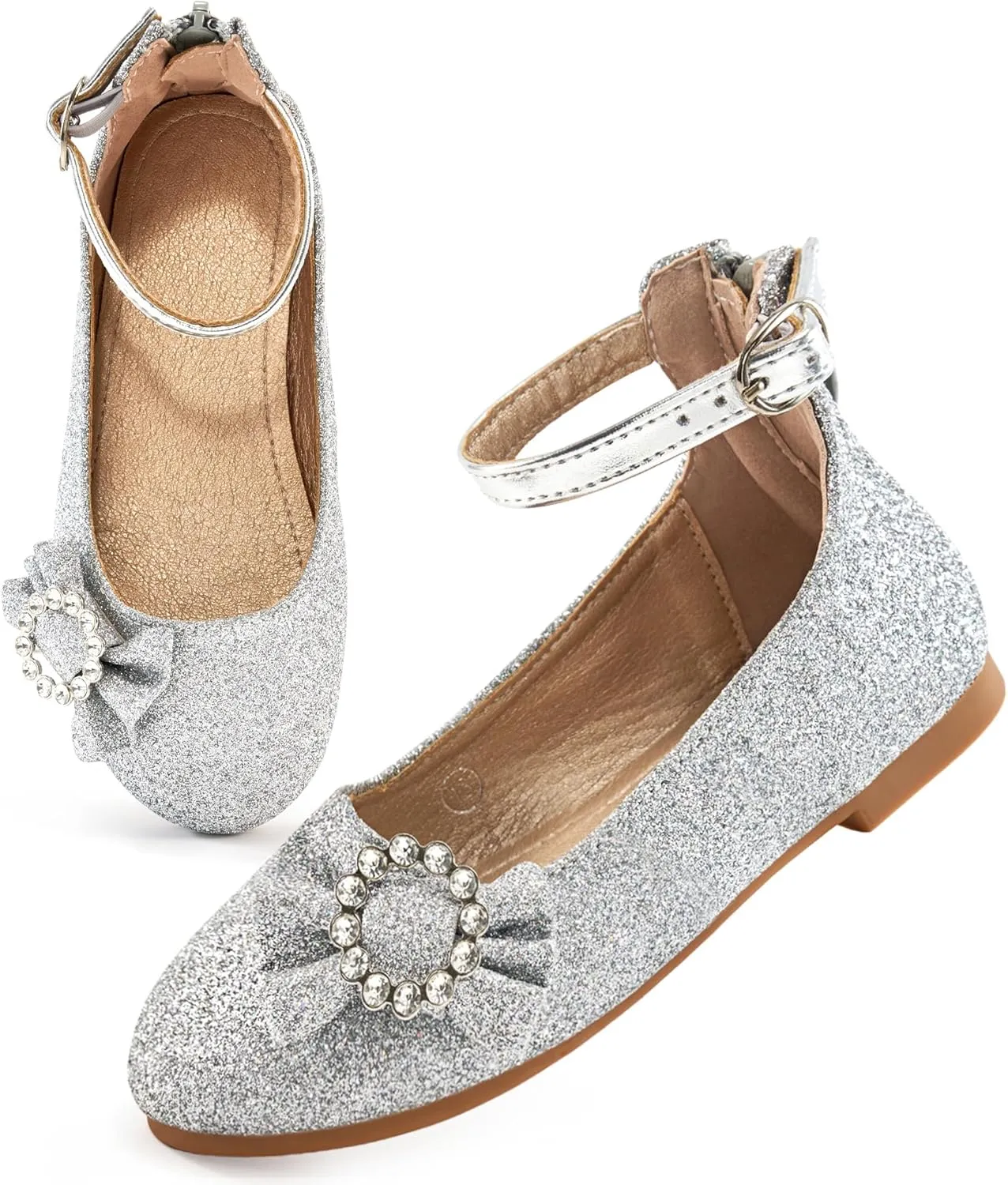 FUDYNMALC Girls Dress Shoes Ballet: Rhinestones Bow Princess Flats for Toddle Little Big Kids Mary Jane Footwear Wedding Party