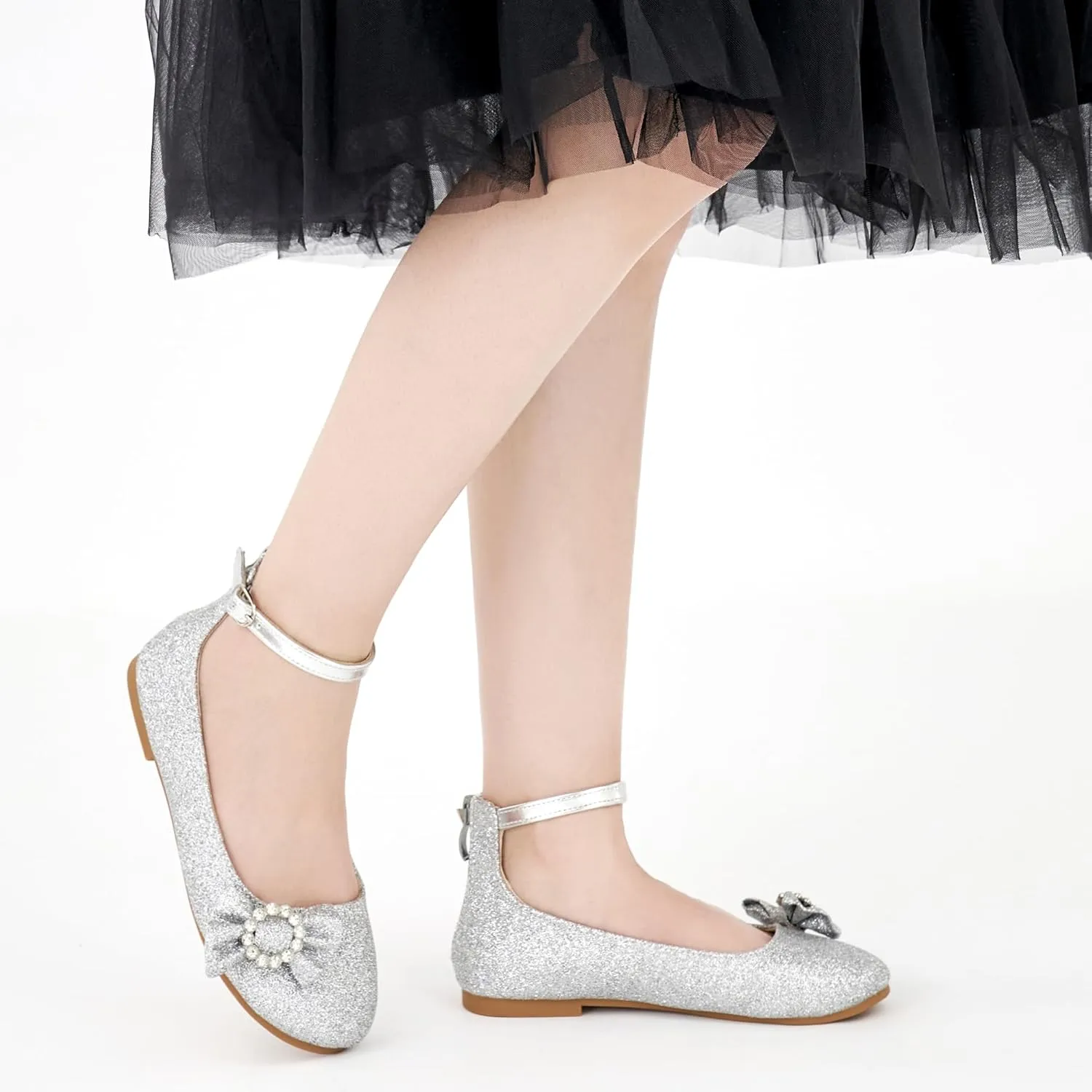 FUDYNMALC Girls Dress Shoes Ballet: Rhinestones Bow Princess Flats for Toddle Little Big Kids Mary Jane Footwear Wedding Party