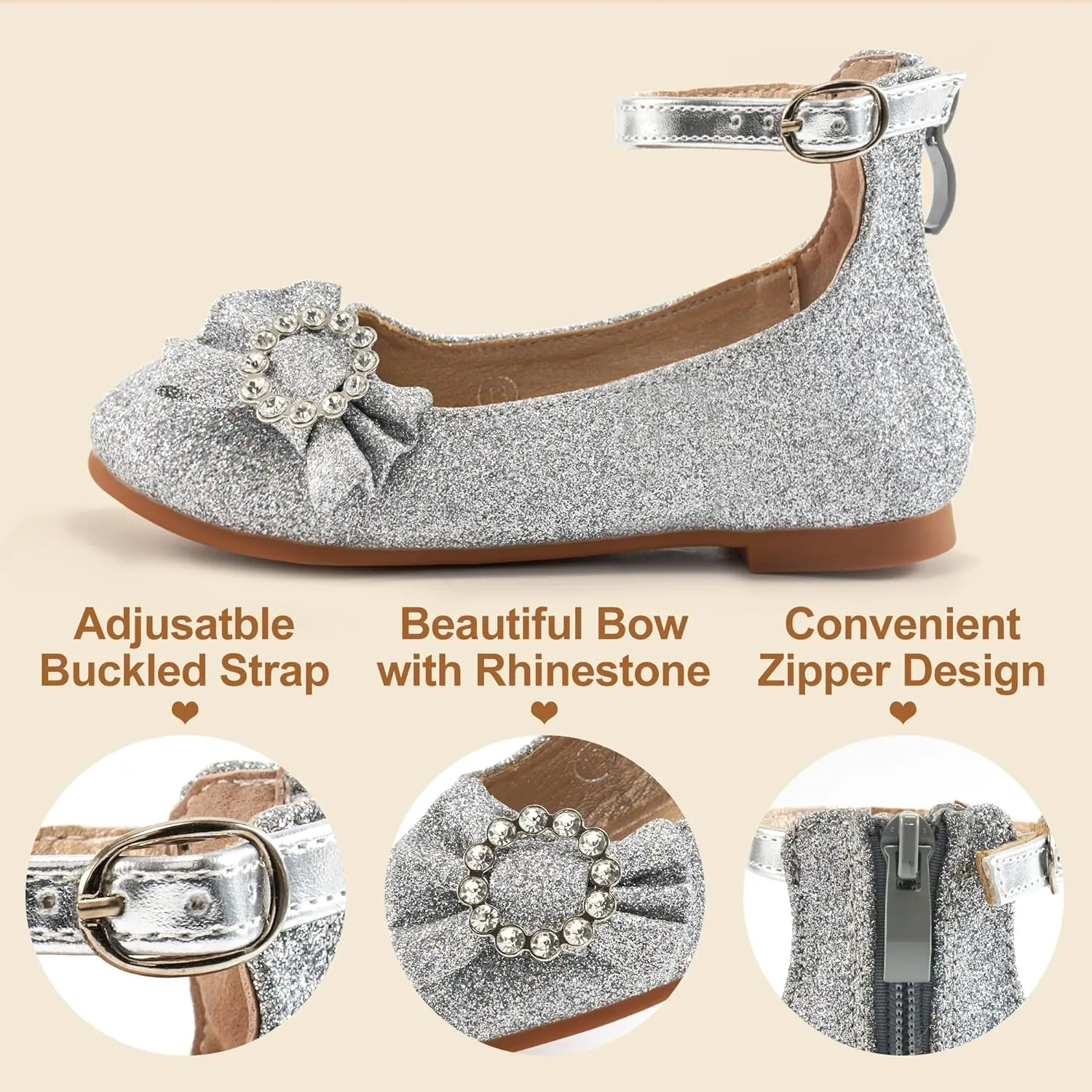 FUDYNMALC Girls Dress Shoes Ballet: Rhinestones Bow Princess Flats for Toddle Little Big Kids Mary Jane Footwear Wedding Party