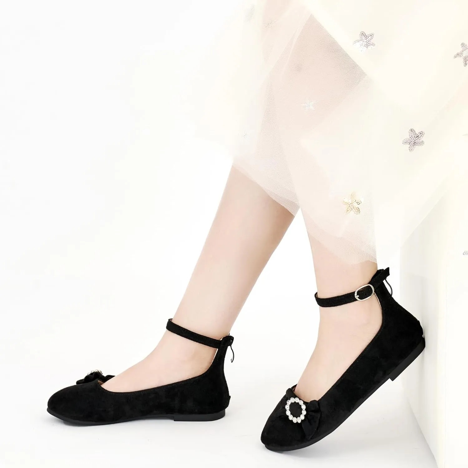 FUDYNMALC Girls Dress Shoes Ballet: Rhinestones Bow Princess Flats for Toddle Little Big Kids Mary Jane Footwear Wedding Party