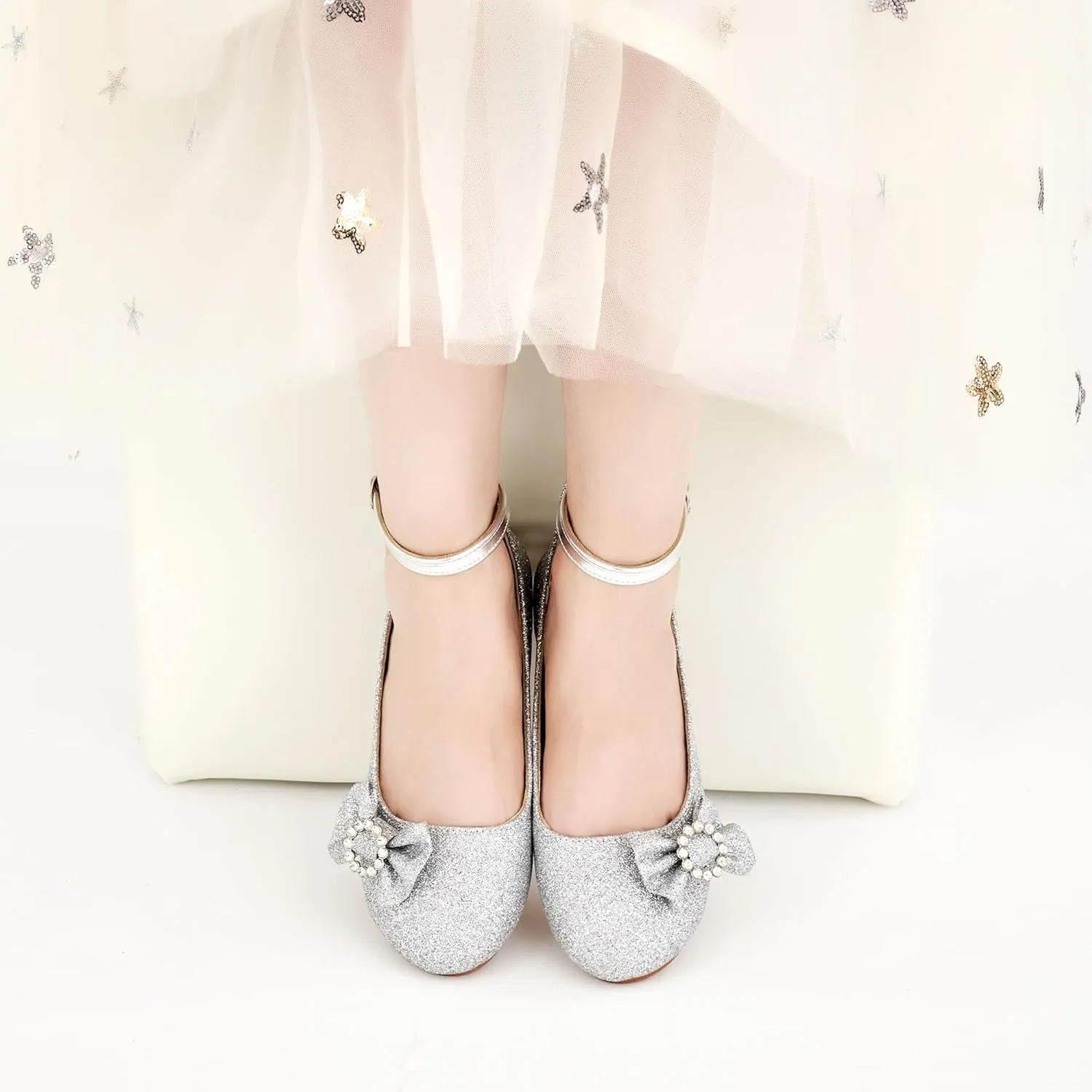 FUDYNMALC Girls Dress Shoes Ballet: Rhinestones Bow Princess Flats for Toddle Little Big Kids Mary Jane Footwear Wedding Party