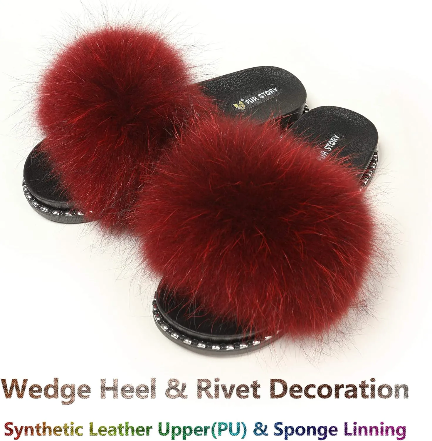 Fur Slippers Furry Fuzzy Slides Platform Sandals Open Toe Fluffy Slides Feather Sandals Fur Slip On Shoes for Women