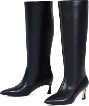 GENSHUO Knee High Boots Women Low Kitten Heel Long Tall Boots with Pointed Toe Winter Fall Sexy Fashion Comfortable Dress Shoes
