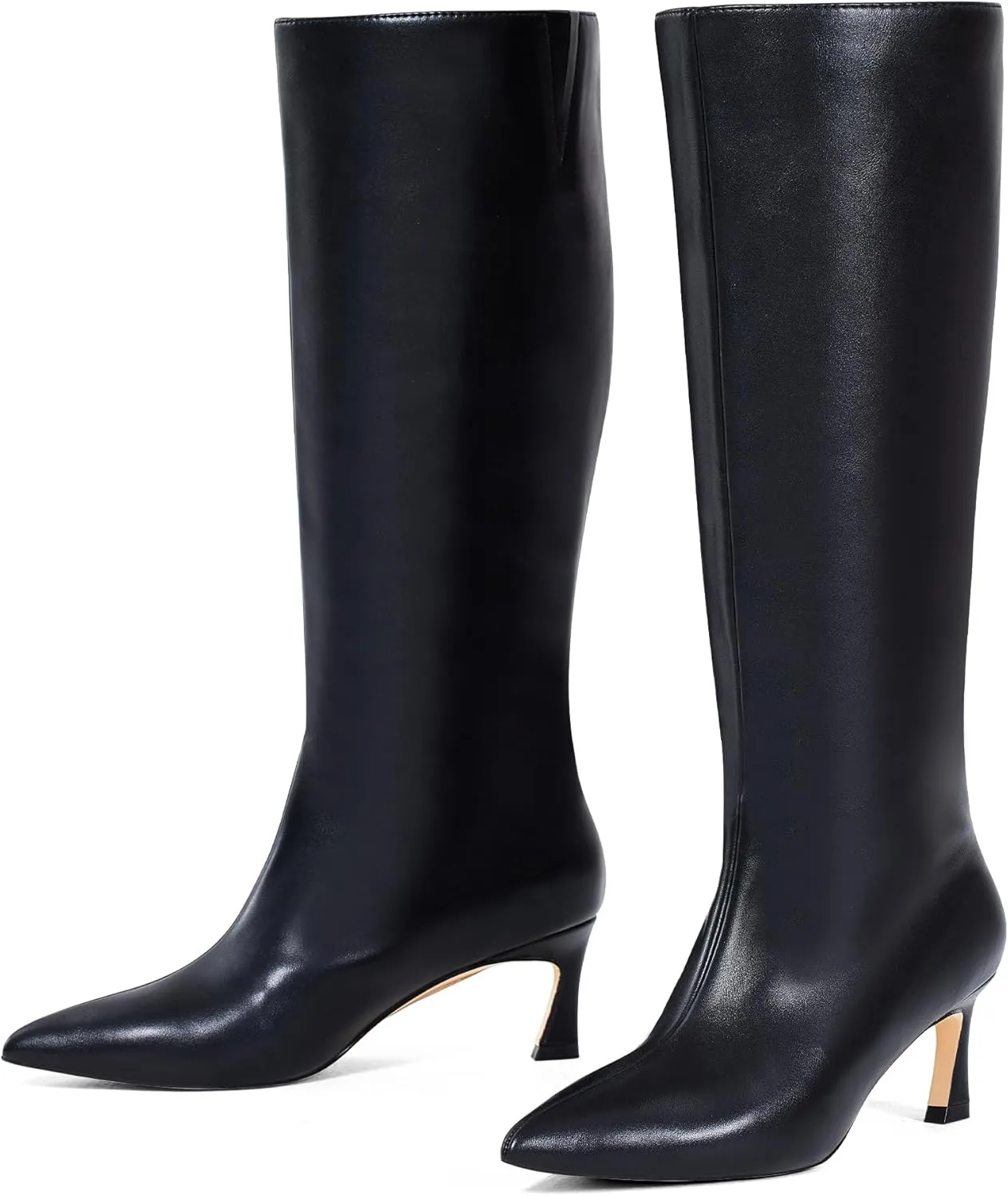 GENSHUO Knee High Boots Women Low Kitten Heel Long Tall Boots with Pointed Toe Winter Fall Sexy Fashion Comfortable Dress Shoes