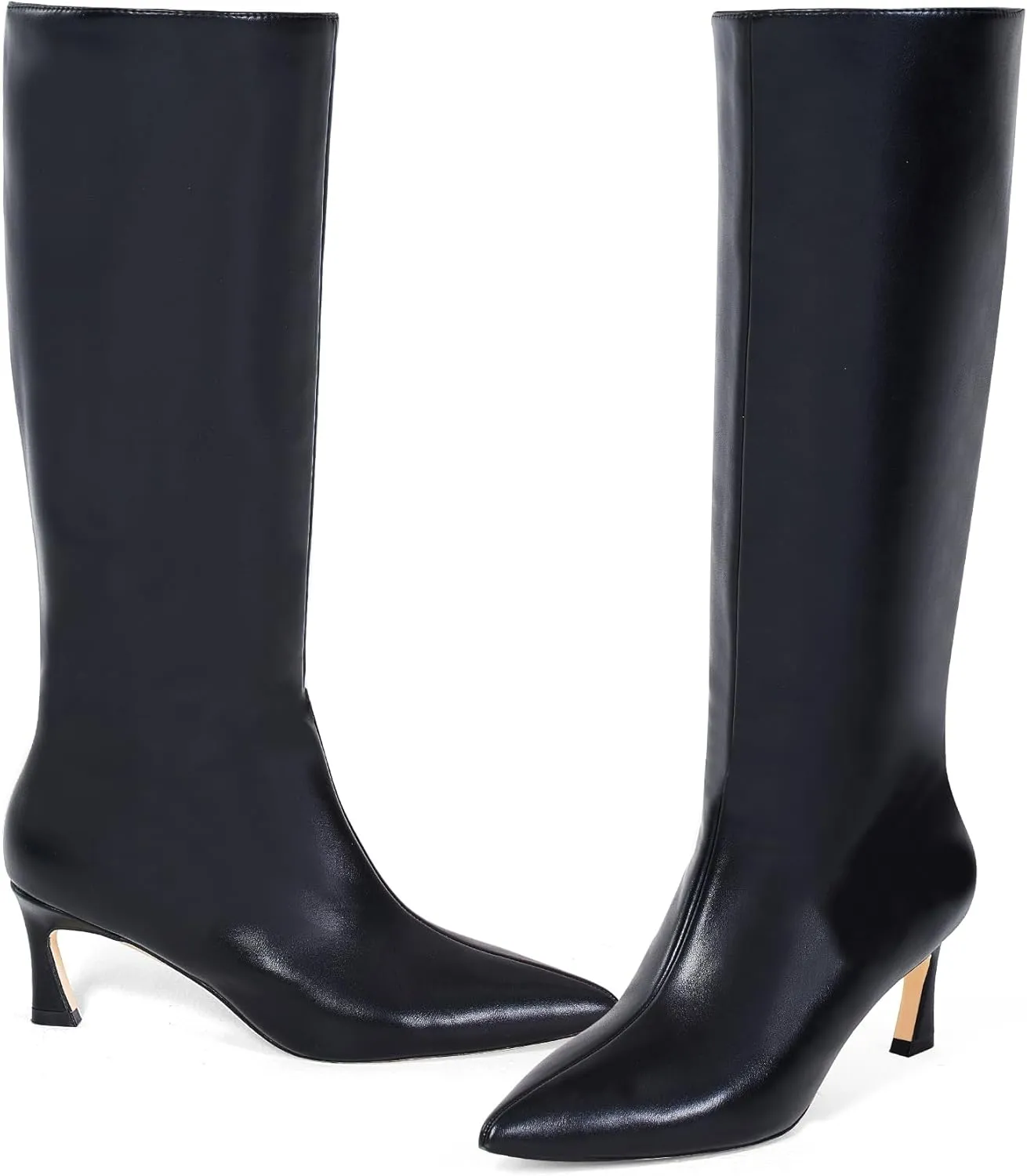 GENSHUO Knee High Boots Women Low Kitten Heel Long Tall Boots with Pointed Toe Winter Fall Sexy Fashion Comfortable Dress Shoes
