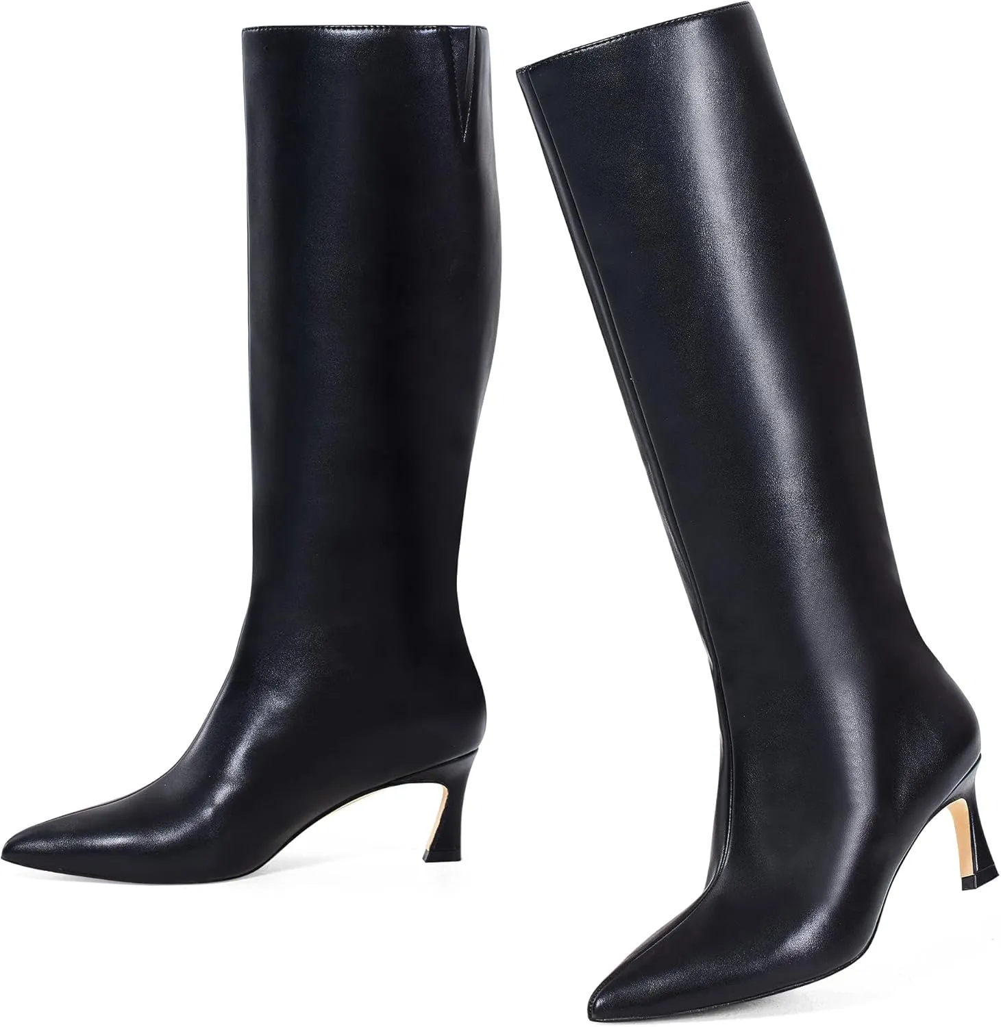 GENSHUO Knee High Boots Women Low Kitten Heel Long Tall Boots with Pointed Toe Winter Fall Sexy Fashion Comfortable Dress Shoes