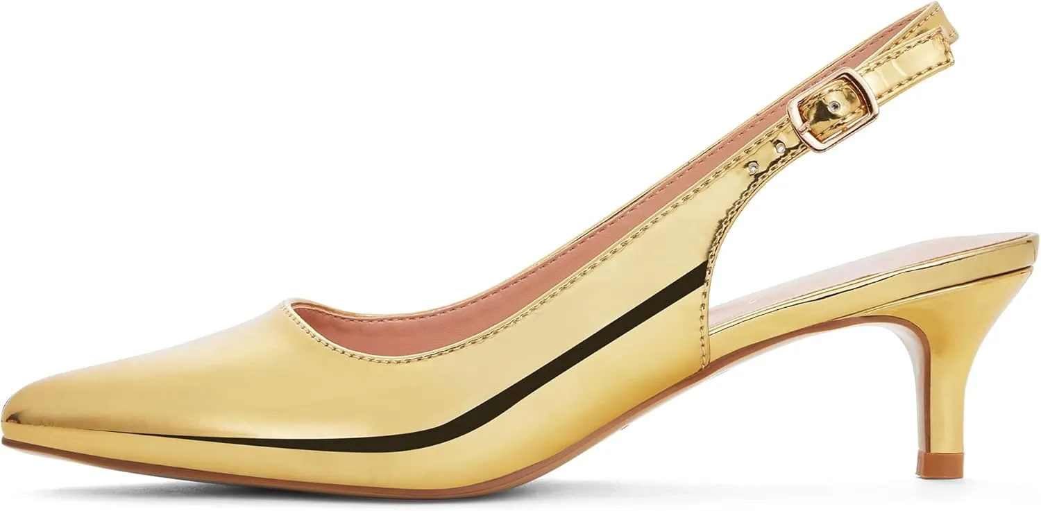 GENSHUO Low Kitten Heels Women's Slingback Dressy Pumps Pointed Closed Toe Ankle Strap Elegant Wedding Pumps Formal Comfortable Shoes