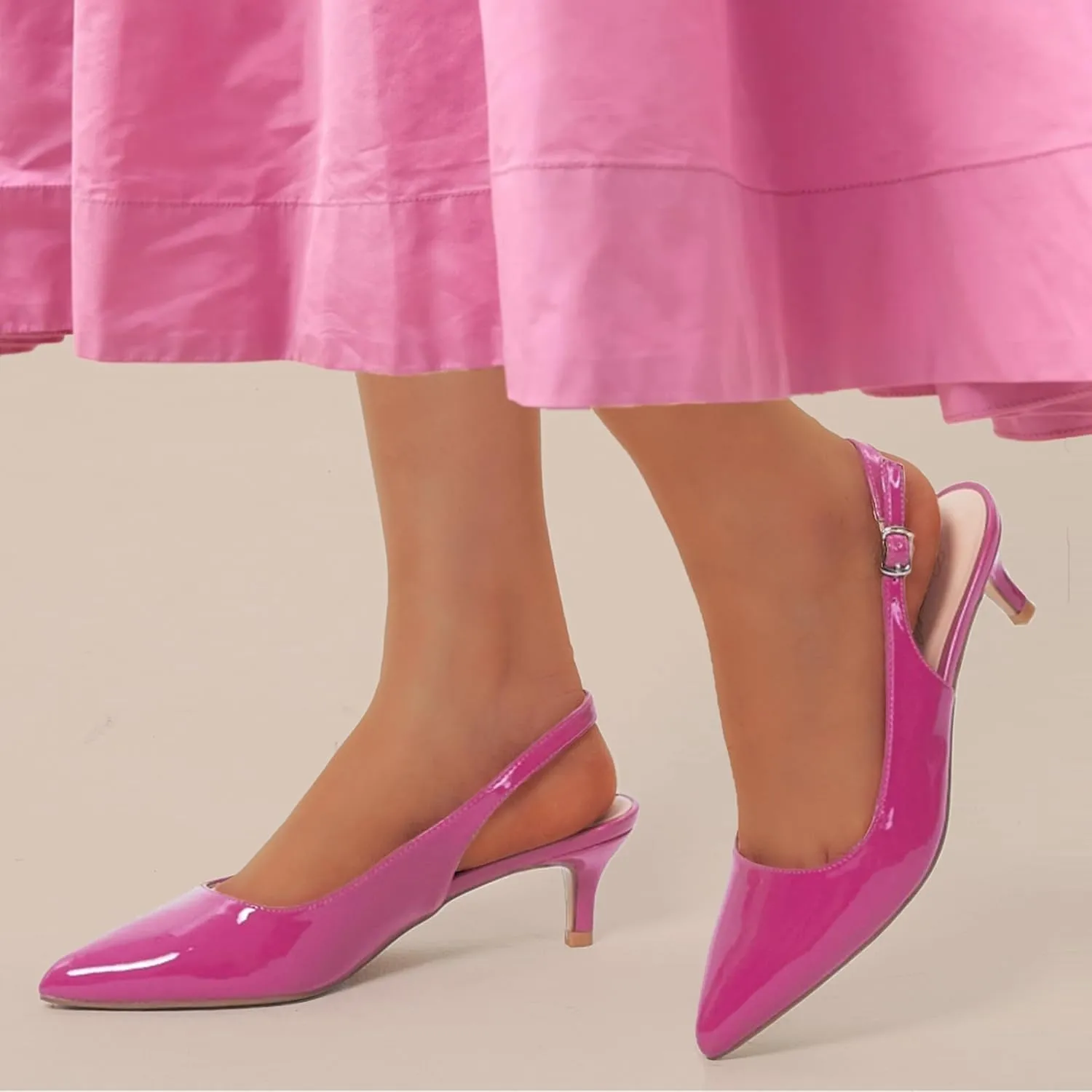 GENSHUO Low Kitten Heels Women's Slingback Dressy Pumps Pointed Closed Toe Ankle Strap Elegant Wedding Pumps Formal Comfortable Shoes