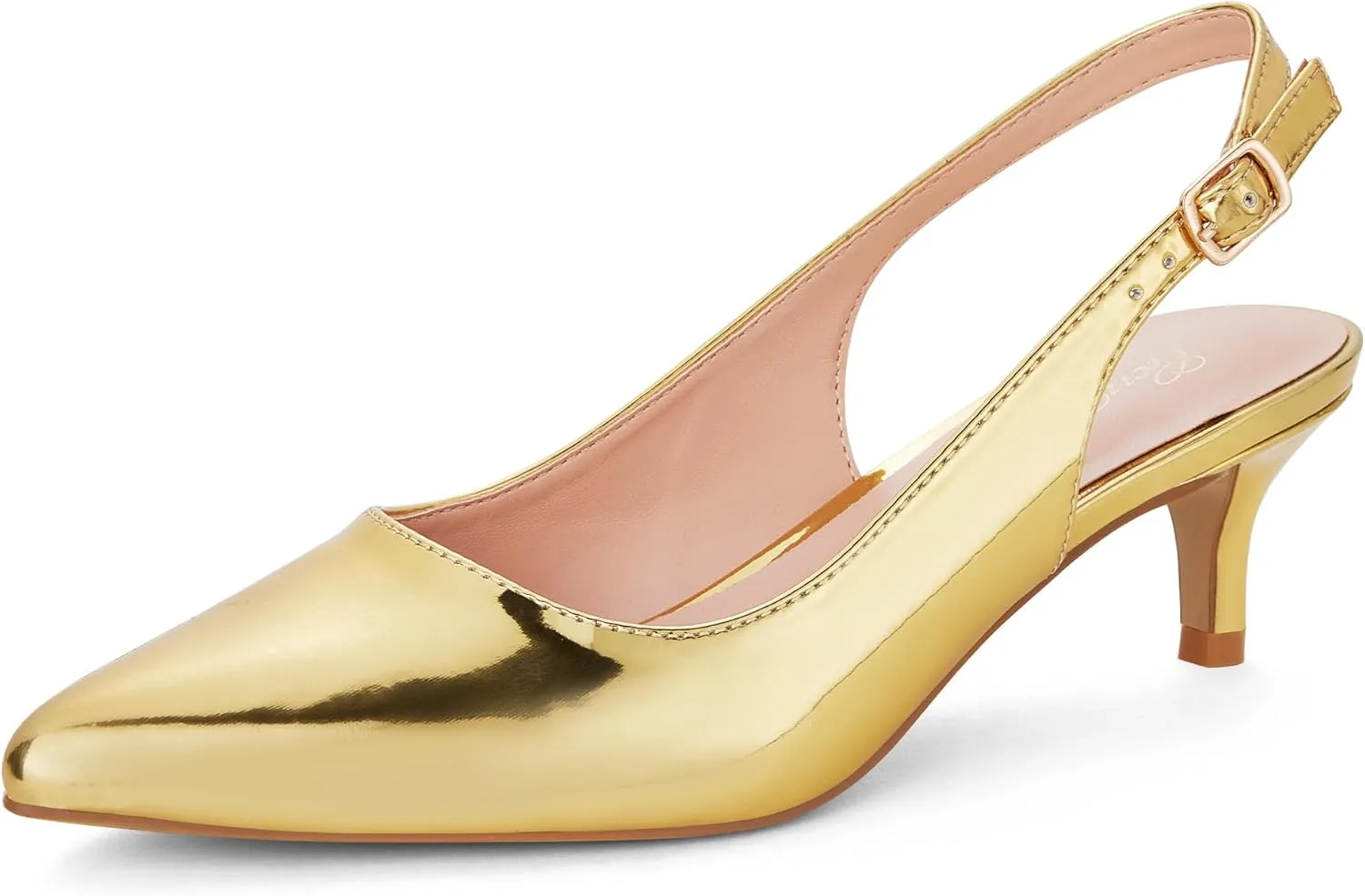 GENSHUO Low Kitten Heels Women's Slingback Dressy Pumps Pointed Closed Toe Ankle Strap Elegant Wedding Pumps Formal Comfortable Shoes