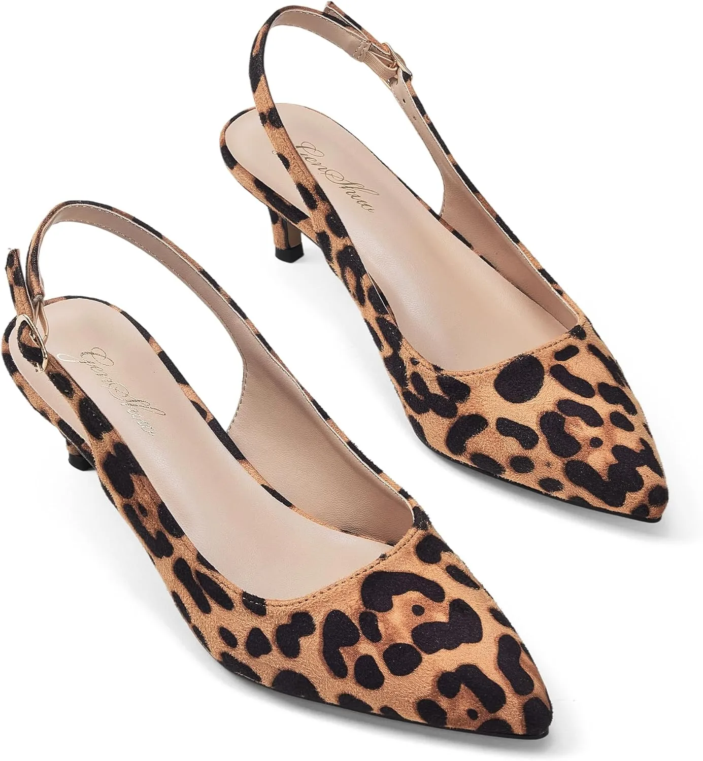 GENSHUO Low Kitten Heels Women's Slingback Dressy Pumps Pointed Closed Toe Ankle Strap Elegant Wedding Pumps Formal Comfortable Shoes