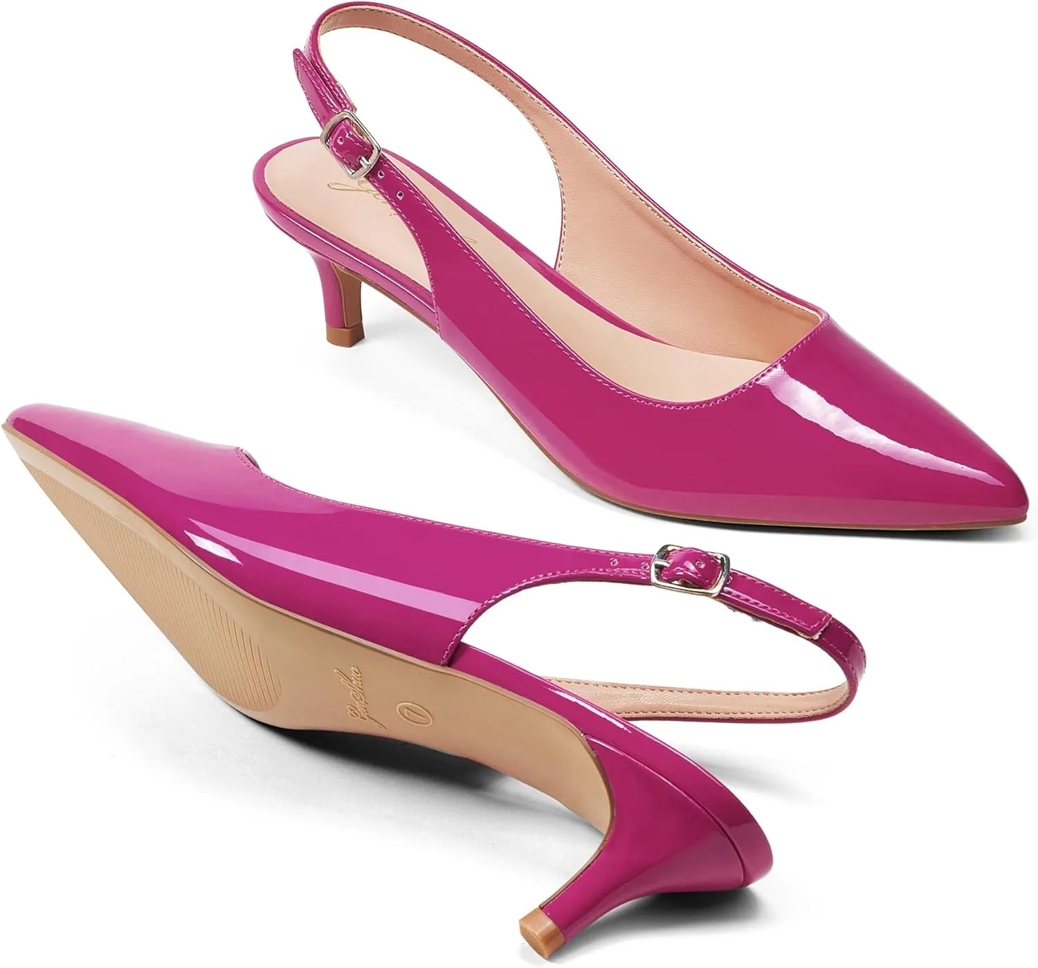 GENSHUO Low Kitten Heels Women's Slingback Dressy Pumps Pointed Closed Toe Ankle Strap Elegant Wedding Pumps Formal Comfortable Shoes