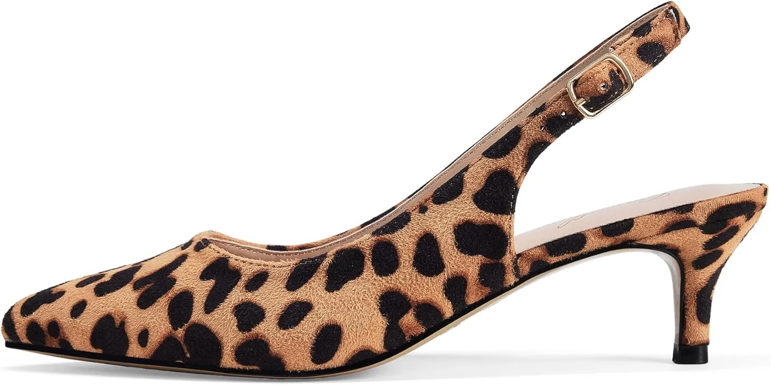 GENSHUO Low Kitten Heels Women's Slingback Dressy Pumps Pointed Closed Toe Ankle Strap Elegant Wedding Pumps Formal Comfortable Shoes