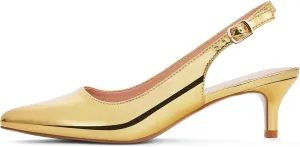 GENSHUO Low Kitten Heels Women's Slingback Dressy Pumps Pointed Closed Toe Ankle Strap Elegant Wedding Pumps Formal Comfortable Shoes